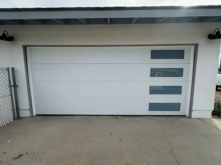White modern garage door with side window column, a PLL project